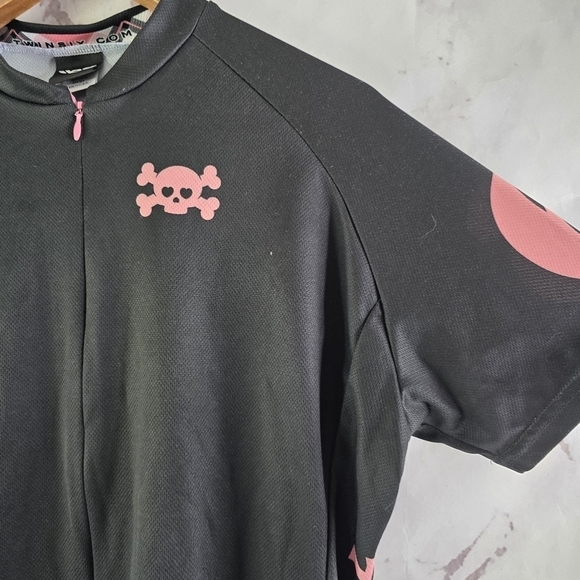 Twin Six Cycling Jersey Women XL Black Pink Plaid Skull Bike Zip Pockets Top - Picture 10 of 11